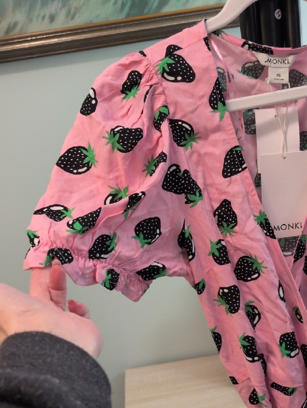 Monki Pink Strawberry-Print Wrap Dress - Picture 4 of 5